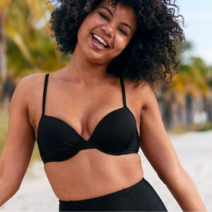 Aerie Black Lightly Lined Underwire Push-up Bikini Top 36DD Women’s